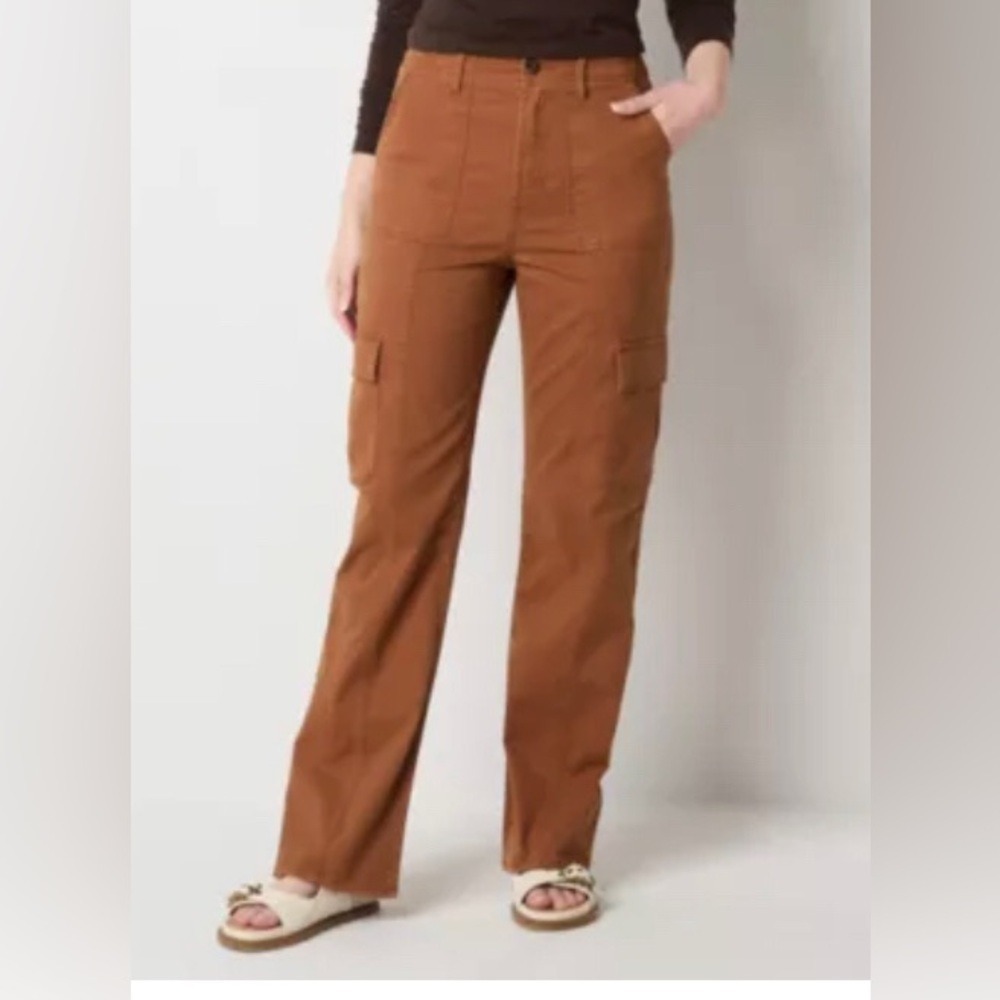 a.n.a Women's 18 Vintage Straight Cargo Pants Nutmeg Brown Highest Rise NEW